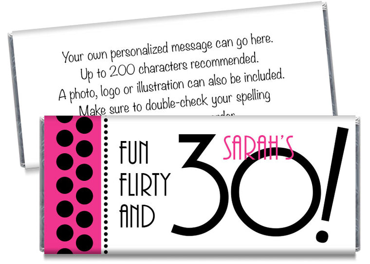 Fun Flirty and 30, any age, Adult Birthday Candy Bar Wrappers