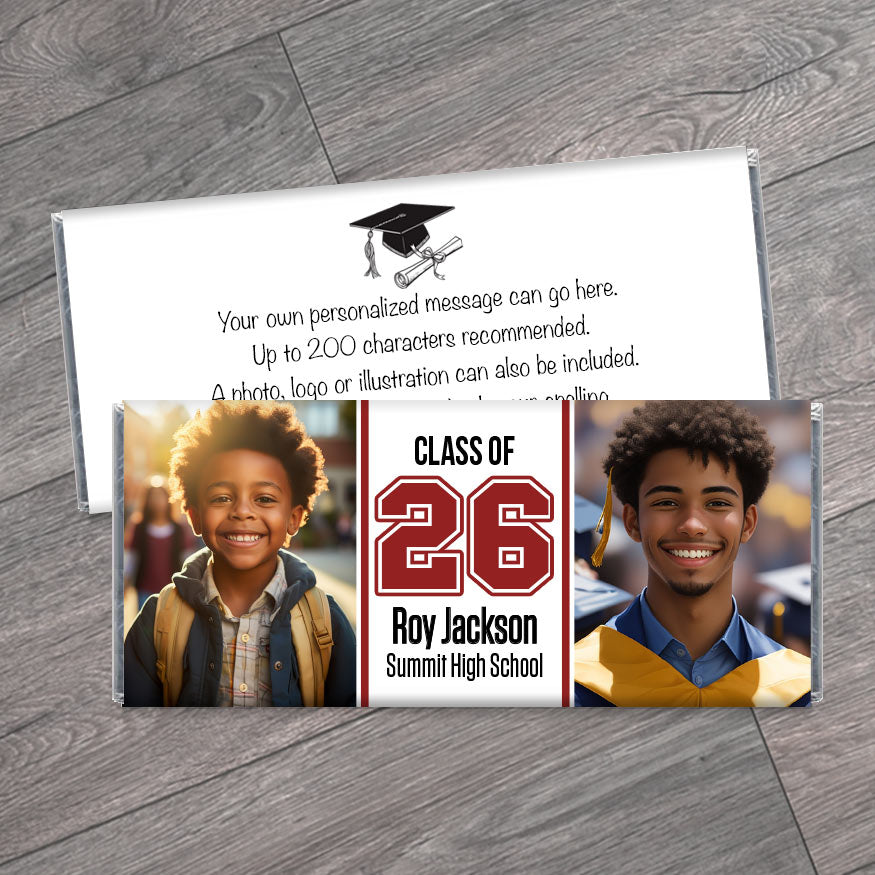 Class of 2026 Graduation Candy Bar Wrappers with 2 Photos