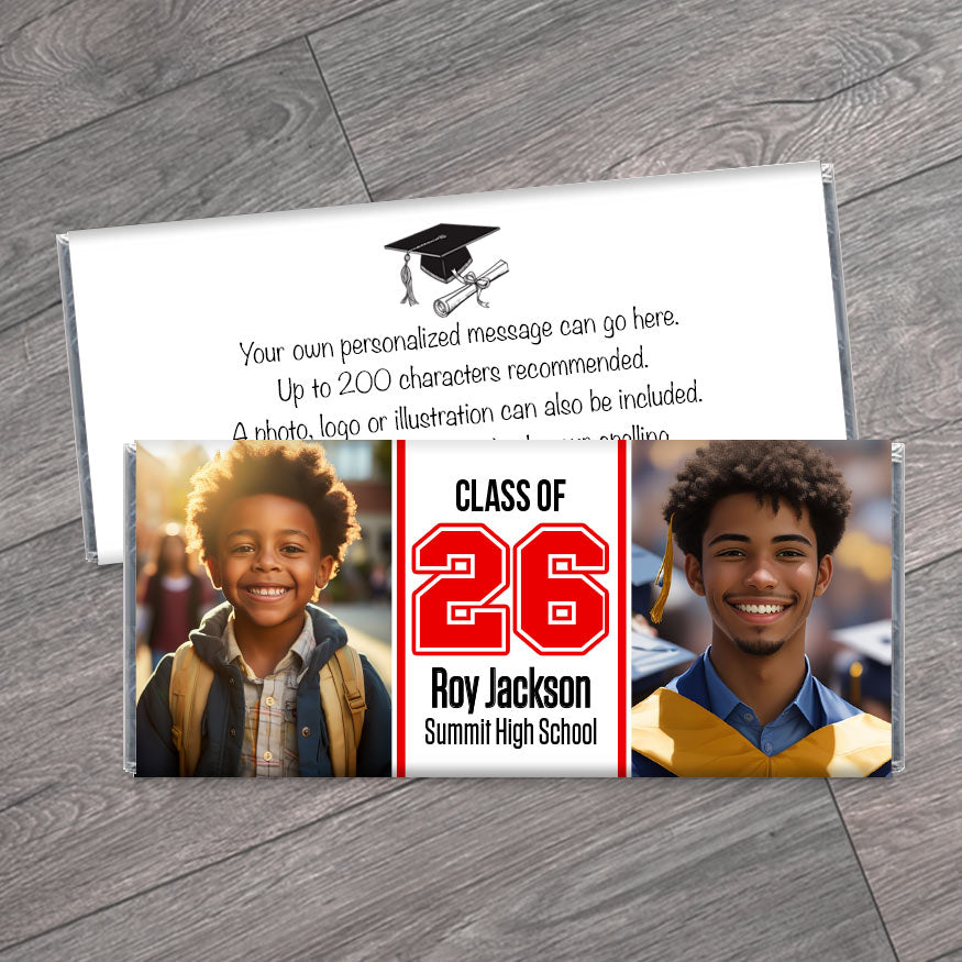 Class of 2026 Graduation Candy Bar Wrappers with 2 Photos