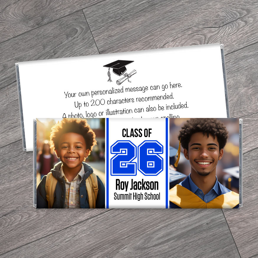 Class of 2026 Graduation Candy Bar Wrappers with 2 Photos