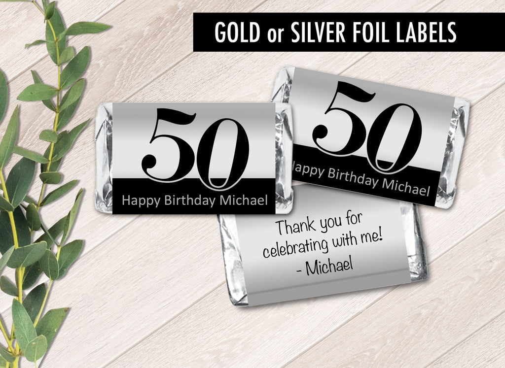Set of 42 - Any Age, Personalized Silver or Gold Metallic Foil Labels