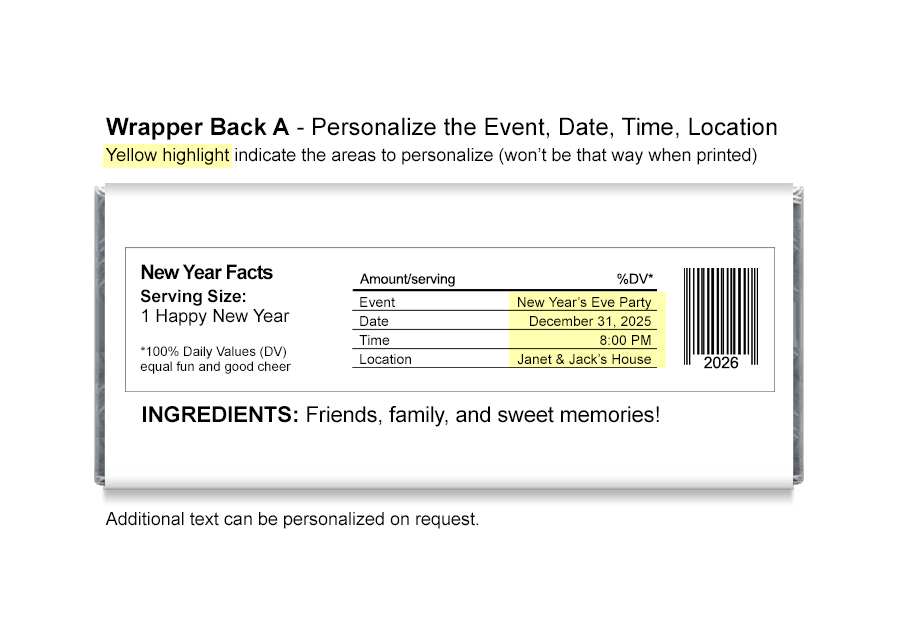 Happy New Year 2026 Candy Bar Wrappers