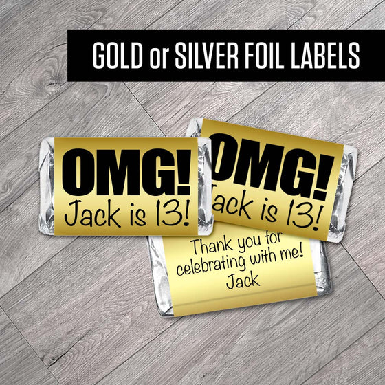 OMG! Gold or Silver Metallic Foil Labels for Hershey Miniatures - Set of 42