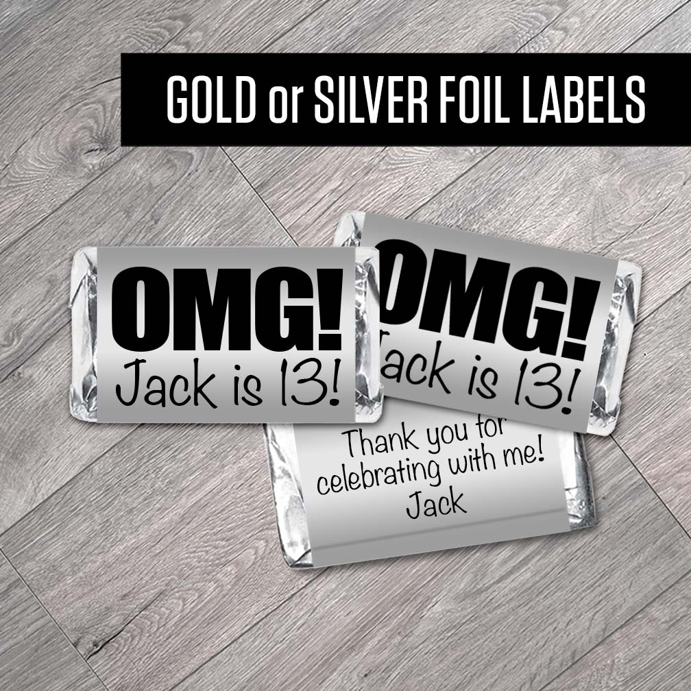 OMG! Gold or Silver Metallic Foil Labels for Hershey Miniatures - Set of 42