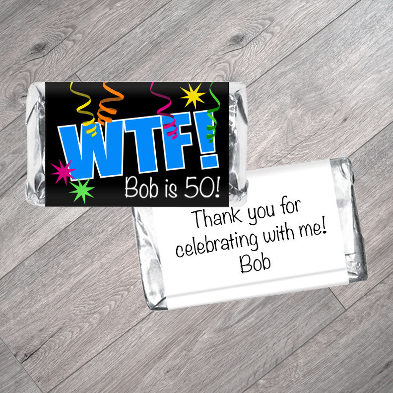 Set of 42 - WTF Adult Birthday Mini Bar Wrappers