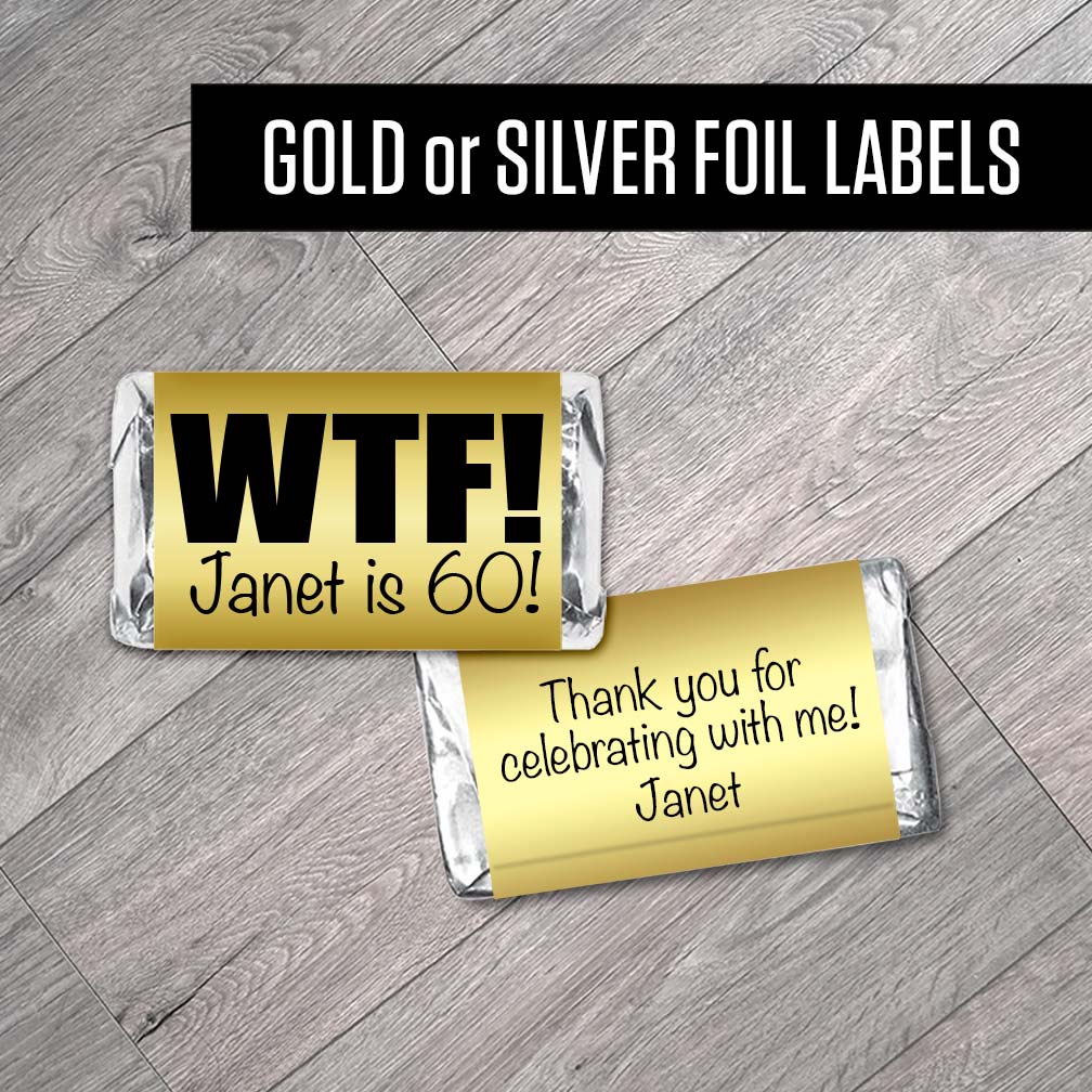 WTF! Gold or Silver Metallic Foil Labels for Hershey Miniatures - Set of 42