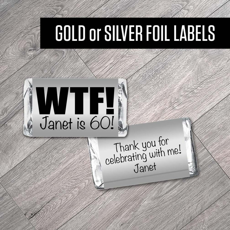 WTF! Gold or Silver Metallic Foil Labels for Hershey Miniatures - Set of 42
