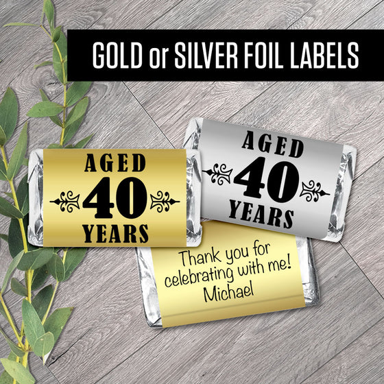 Set of 42 - Personalized Silver or Gold Metallic Foil Labels with Any Age