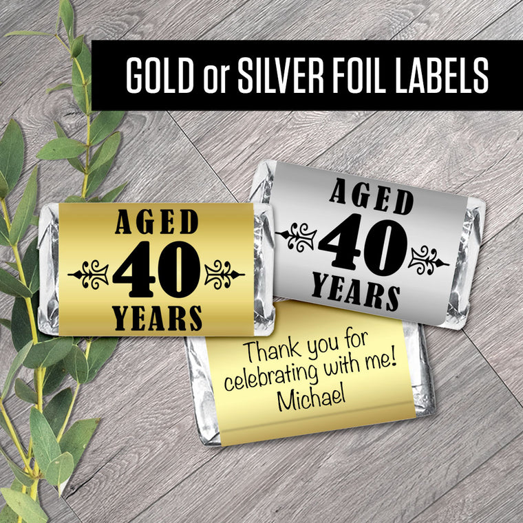 Set of 42 - Personalized Silver or Gold Metallic Foil Labels with Any Age