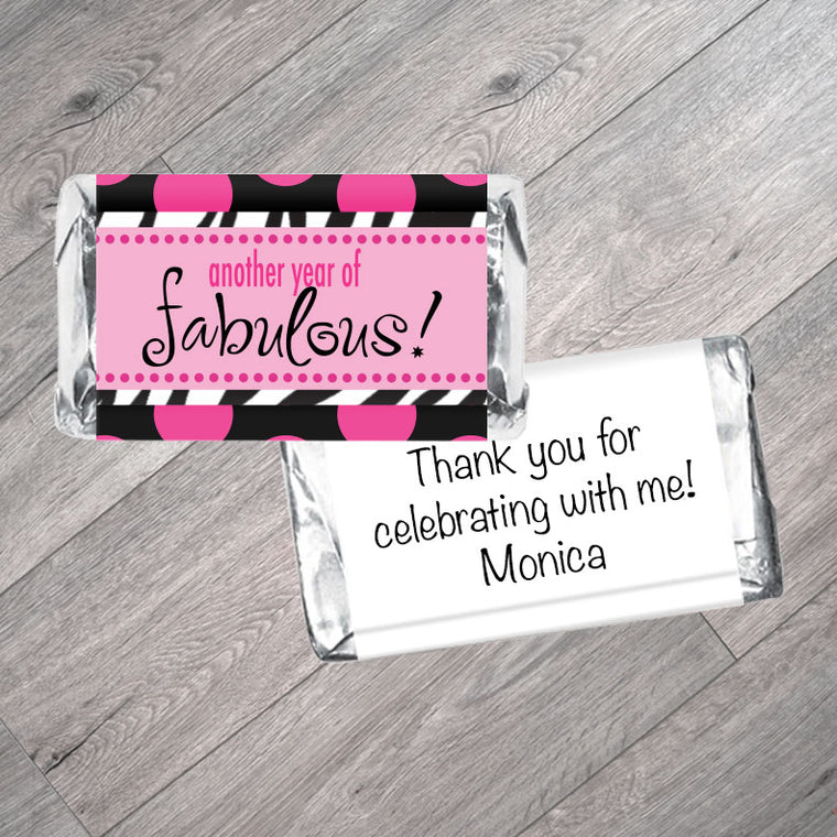 Set of 42 - Another Year of Fabulous Adult Birthday Mini Bar Wrappers