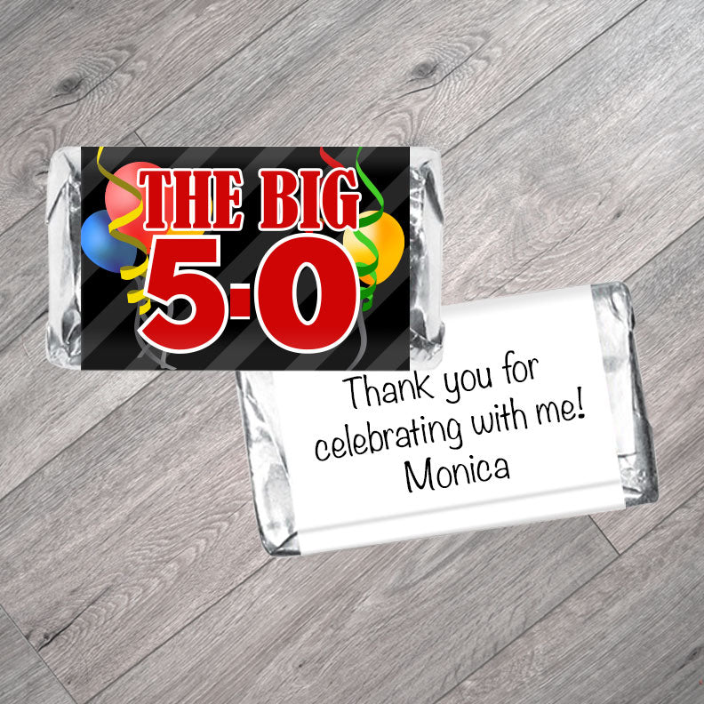 Set of 42 - The Big 5-0, any age Adult Birthday Mini Bar Wrappers