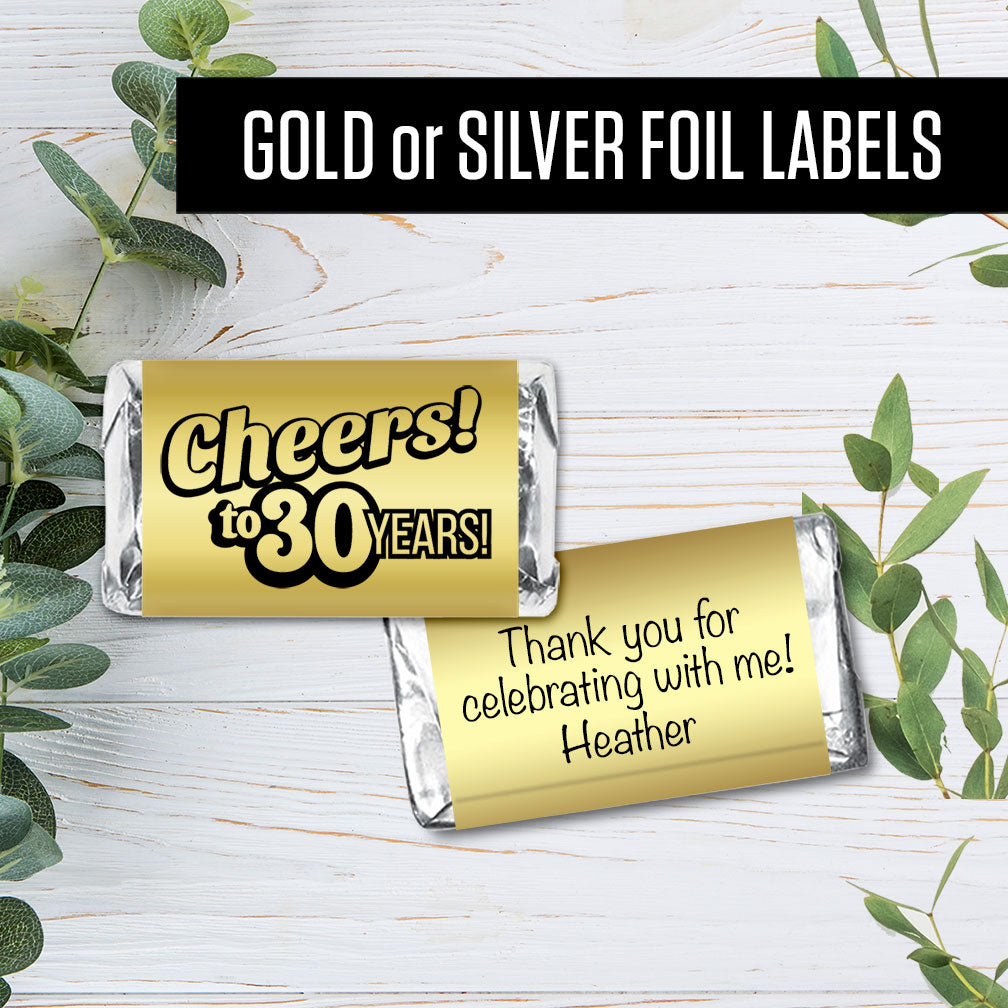 Cheers to 30, 40, 50, any age! Gold or Silver Metallic Foil Labels for Hershey Miniatures - Set of 42