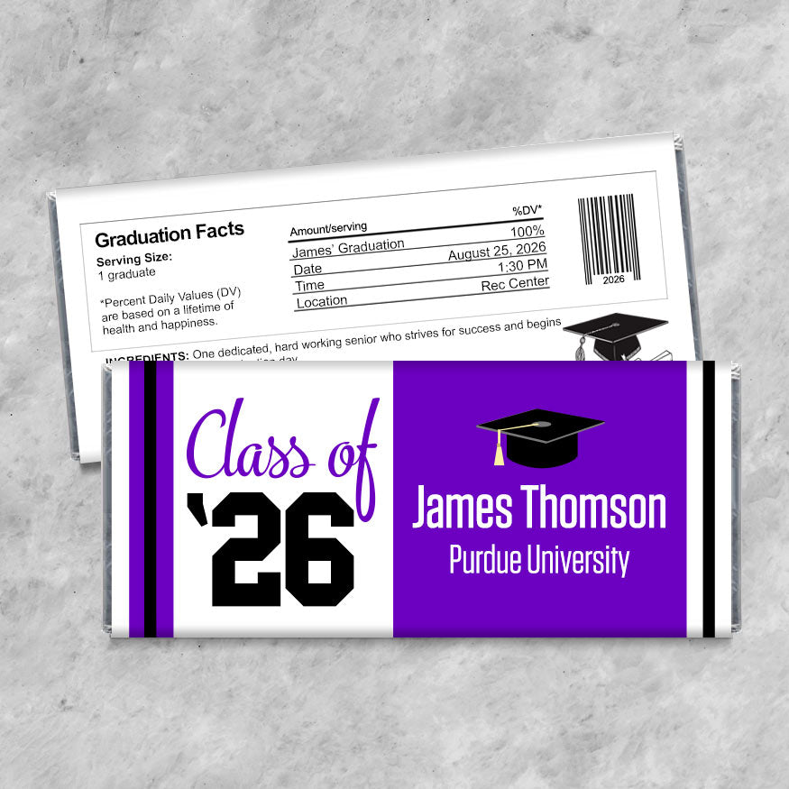 Class of '26 School Graduation Candy Bar Wrappers