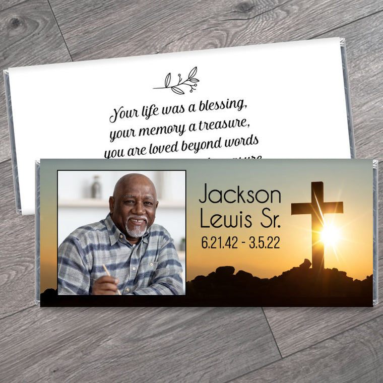Religious Memorial Candy Bar Wrappers with Photo