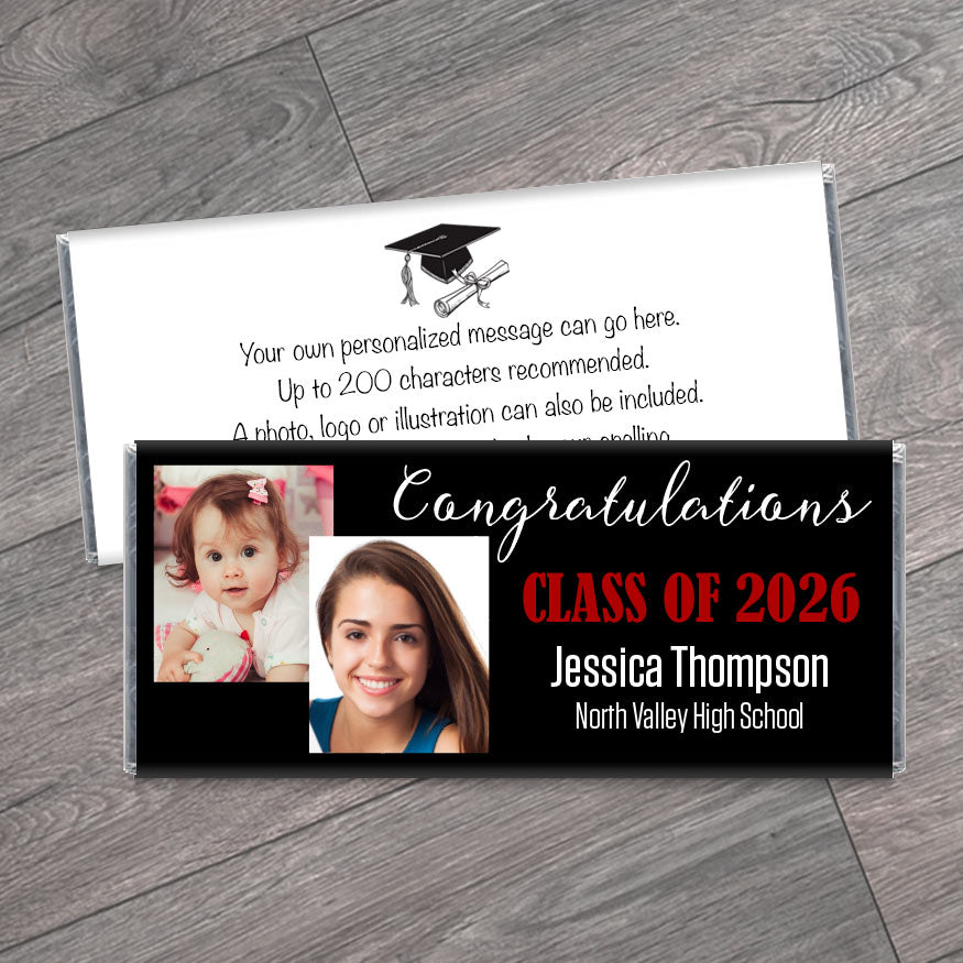 Then and Now Photo School Graduation Candy Bar Wrappers