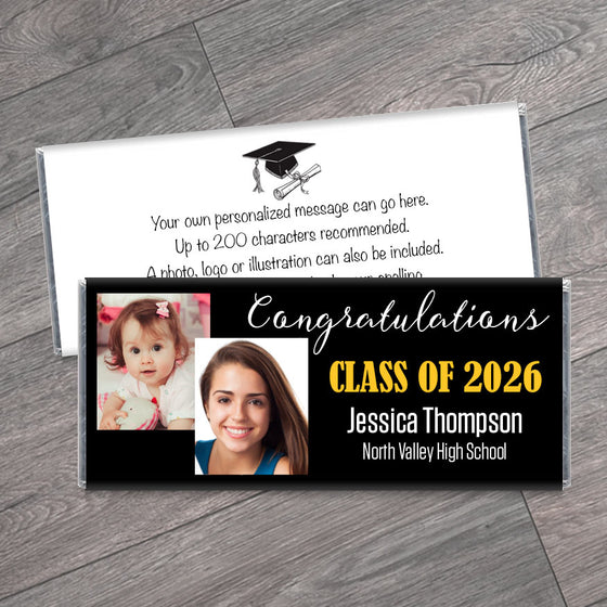 Then and Now Photo School Graduation Candy Bar Wrappers