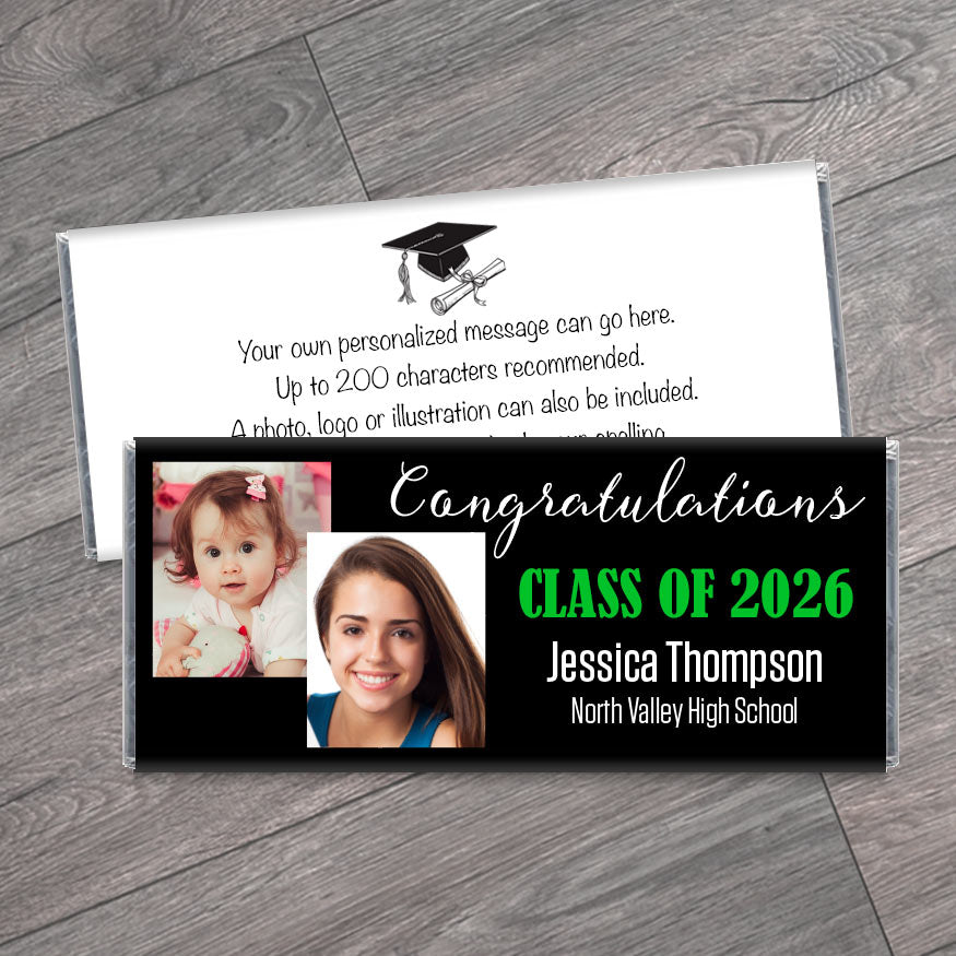 Then and Now Photo School Graduation Candy Bar Wrappers