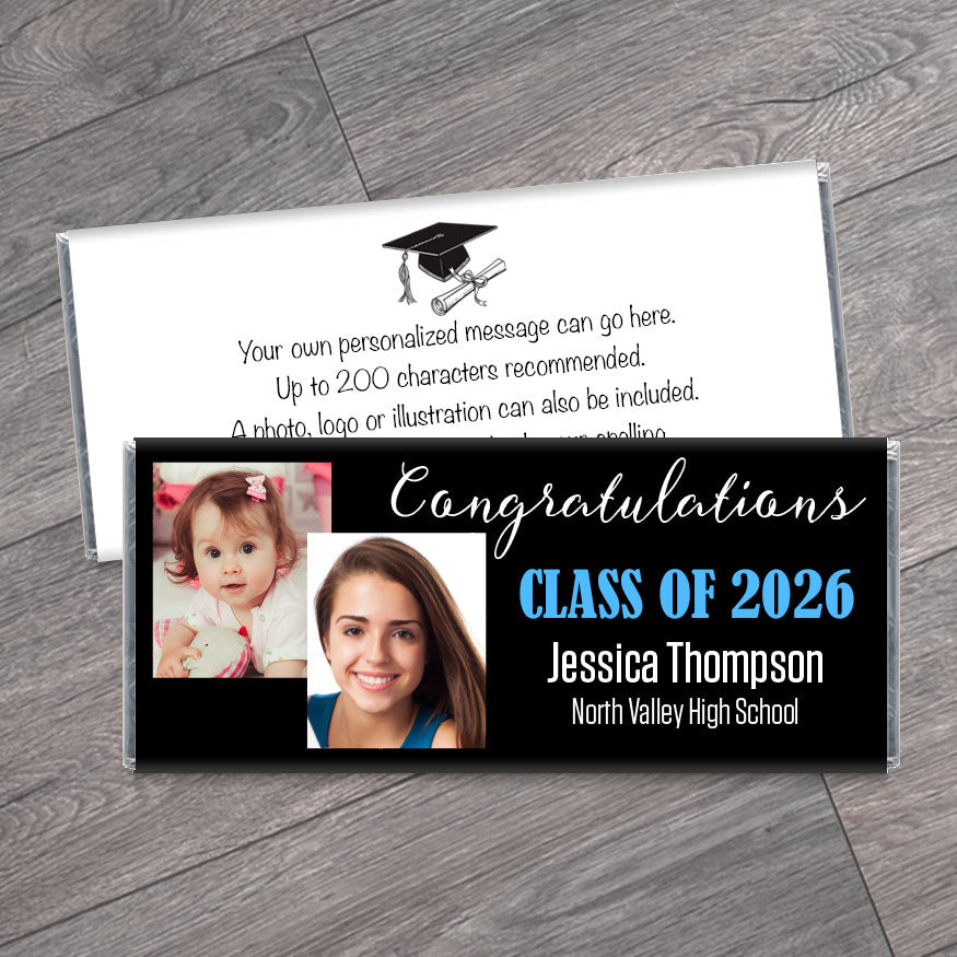 Then and Now Photo School Graduation Candy Bar Wrappers