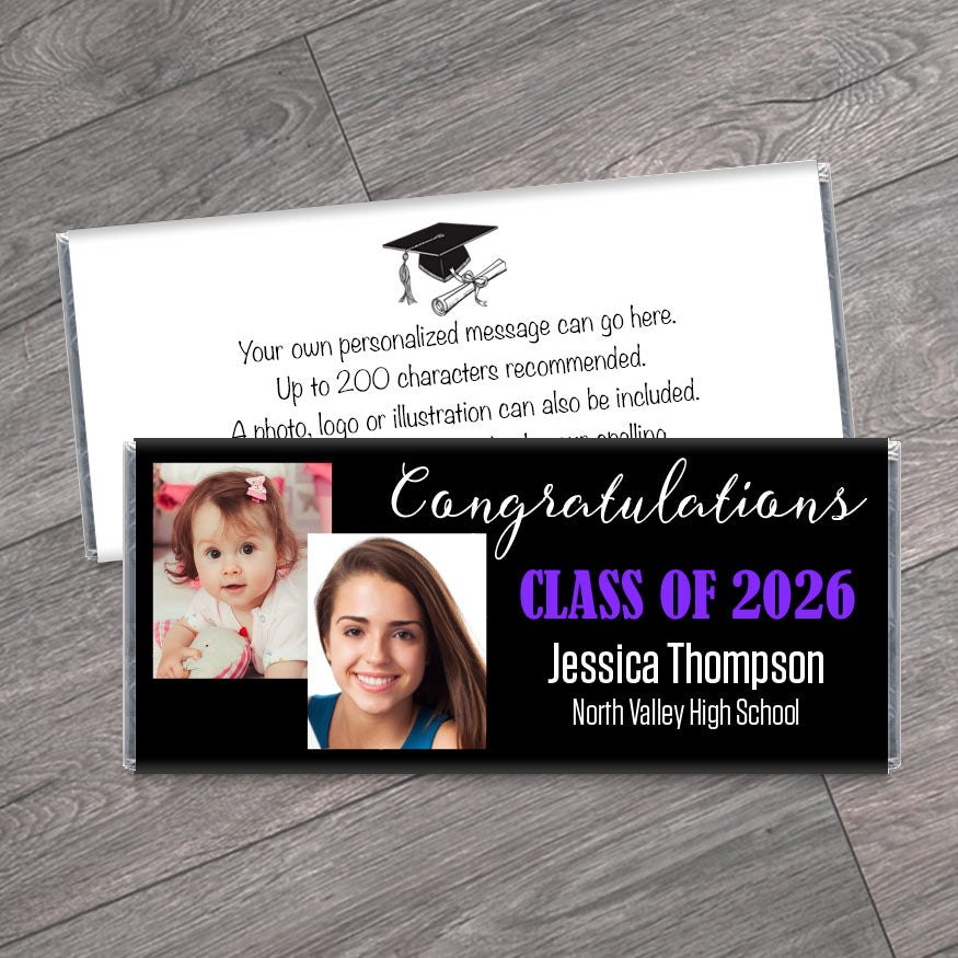 Then and Now Photo School Graduation Candy Bar Wrappers