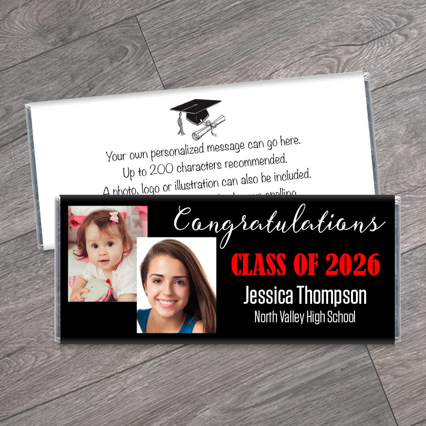 Then and Now Photo School Graduation Candy Bar Wrappers