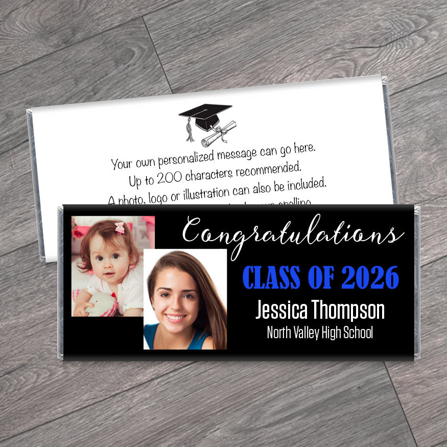 Then and Now Photo School Graduation Candy Bar Wrappers