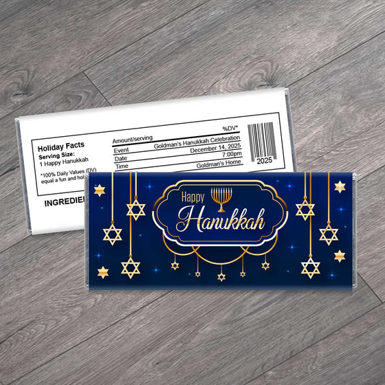 Happy Hanukkah Candy Bar Wrappers - Perfect Holiday Favors