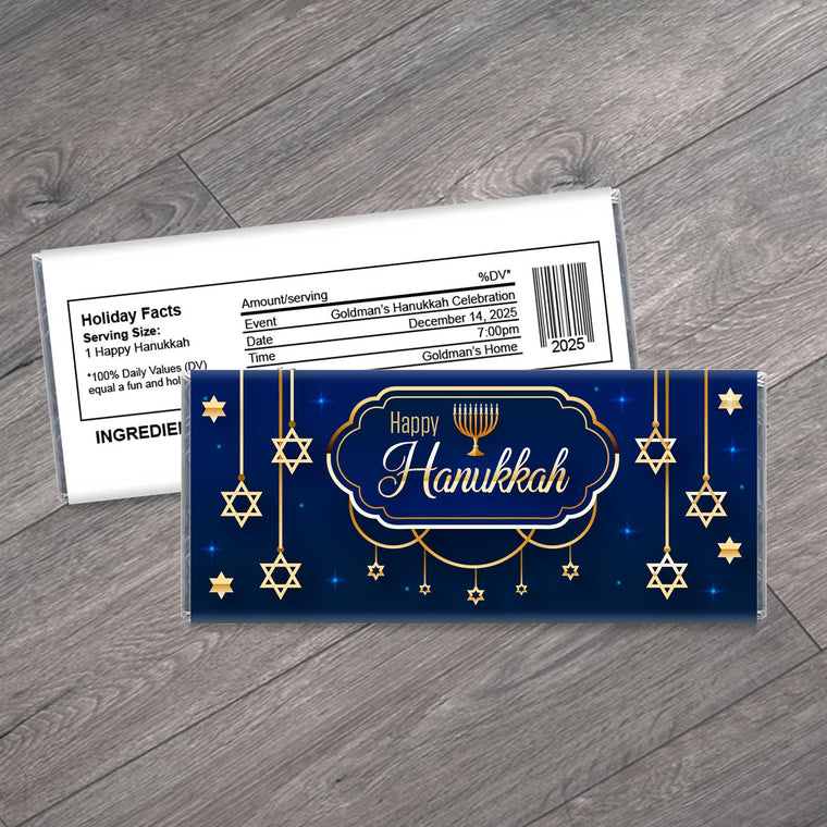 Happy Hanukkah Candy Bar Wrappers - Perfect Holiday Favors