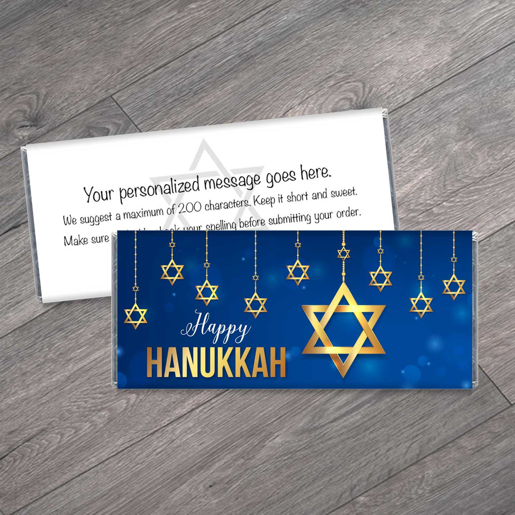 Hanukkah Candy Bar Wrappers with Gold Hanging Stars