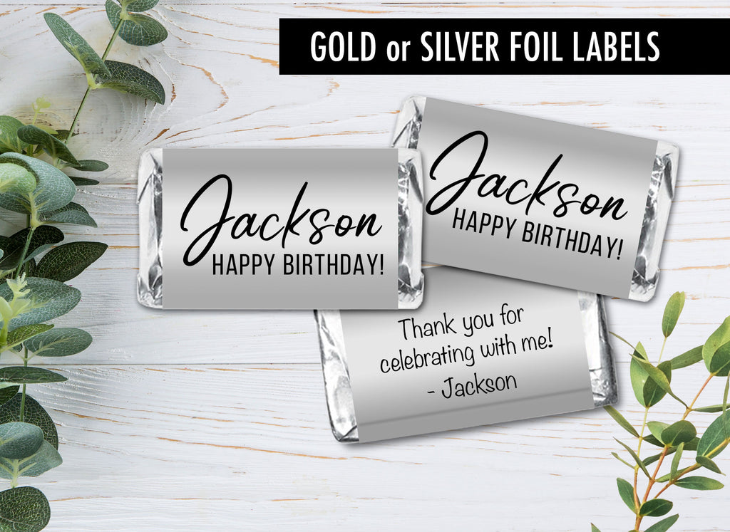 Set of 42 - Personalized with a Name, Silver or Gold Metallic Foil Labels