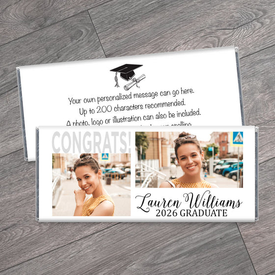 2 Photos Personalized Graduation Candy Bar Wrappers