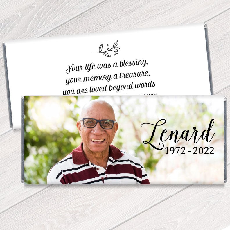 Celebration of Life Candy Bar Wrappers with Full Photo Background