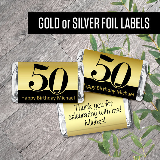 Set of 42 - Any Age, Personalized Silver or Gold Metallic Foil Labels