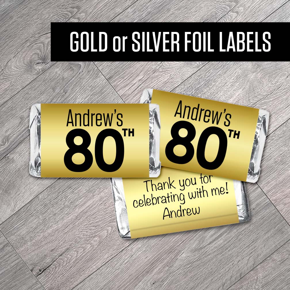 Set of 42 - Personalized with a Name and Age, Silver or Gold Metallic Foil Labels