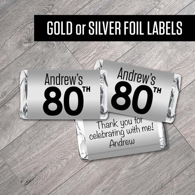 Set of 42 - Personalized with a Name and Age, Silver or Gold Metallic Foil Labels
