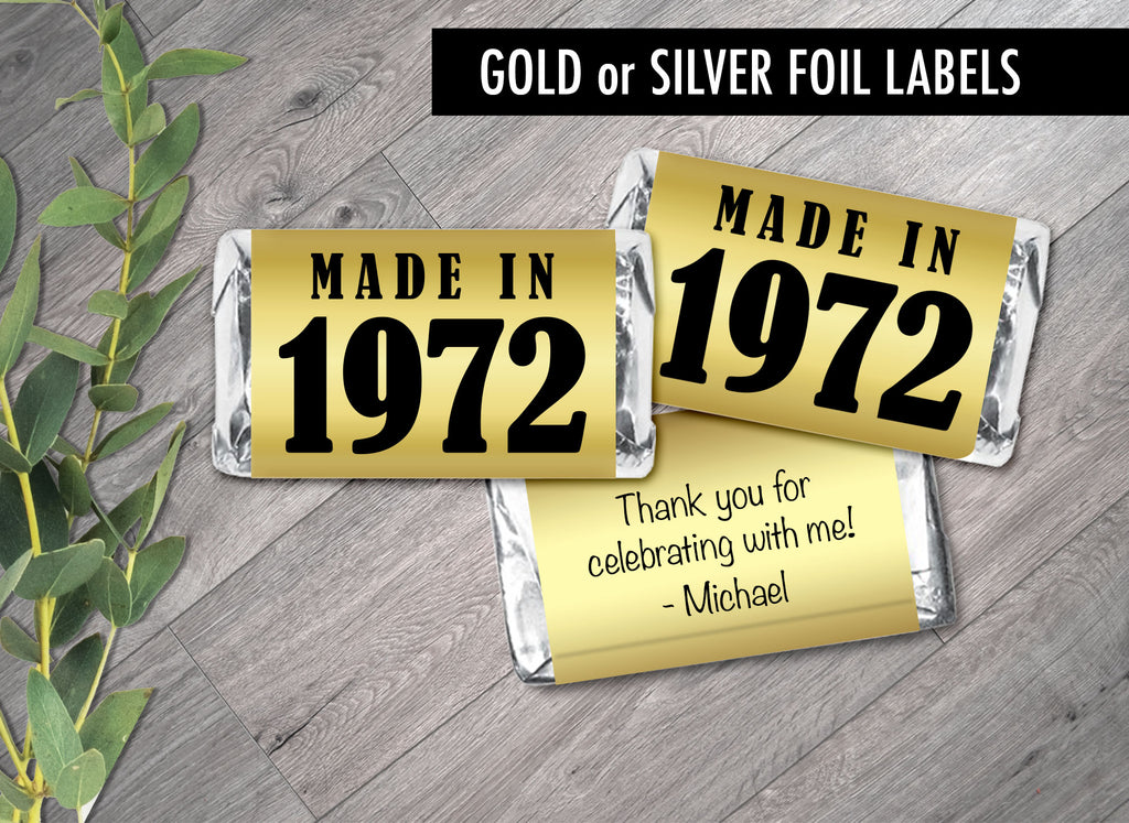 Set of 42 - Made In, any year, Personalized Gold or Silver Metallic Foil Labels