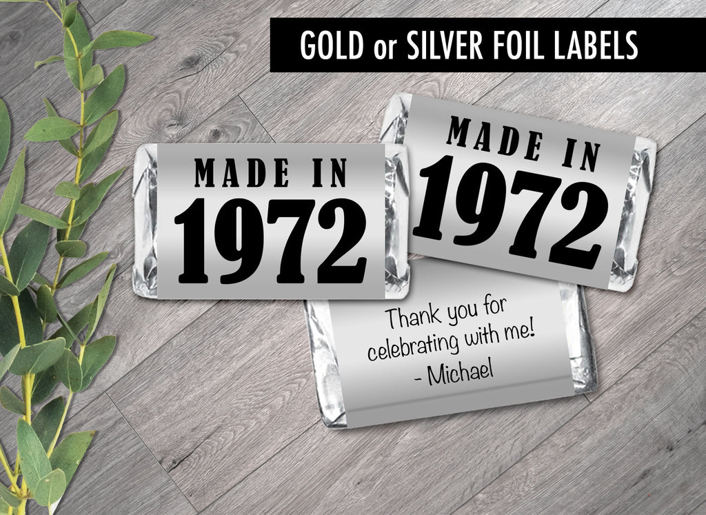Set of 42 - Made In, any year, Personalized Gold or Silver Metallic Foil Labels