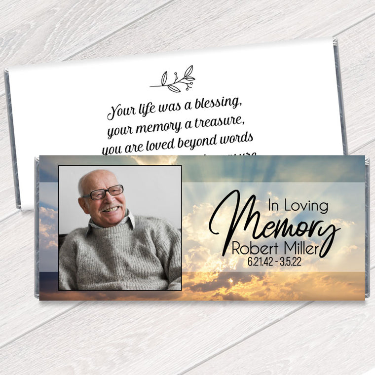 Memorial Candy Bar Wrappers with Sky Background - Celebration of Life Favors