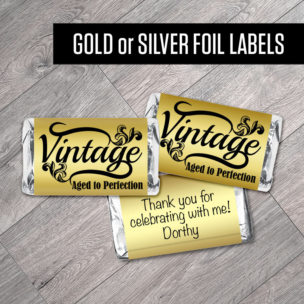 Vintage Gold or Silver Metallic Foil Labels for Hershey Miniatures - Set of 42