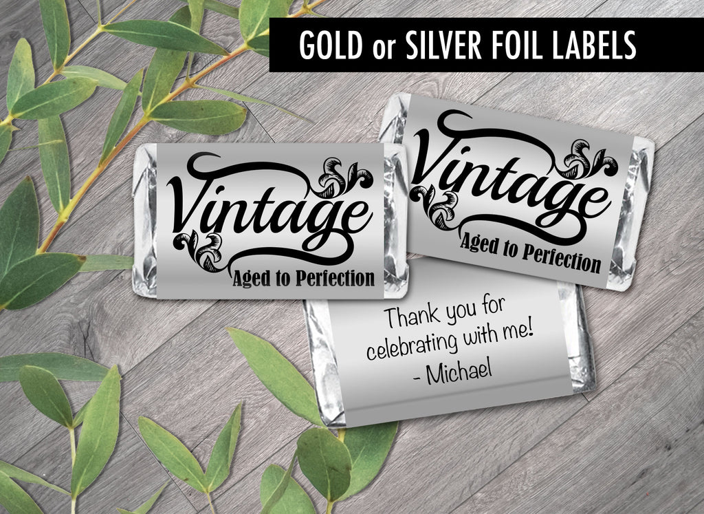 Vintage Gold or Silver Metallic Foil Labels for Hershey Miniatures - Set of 42