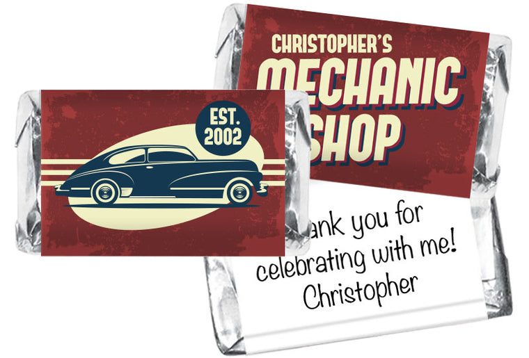 Retro Mechanic Shop Boy Birthday Mini Bar Wrappers