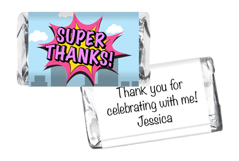Super Thanks! Super Hero Girl Birthday Mini Bar Wrappers