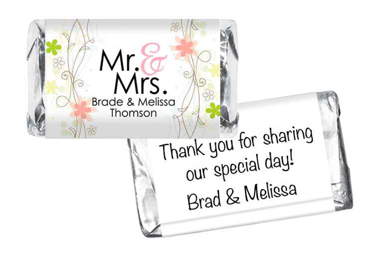 Mr and Mrs Floral Wedding Mini Bar Wrappers
