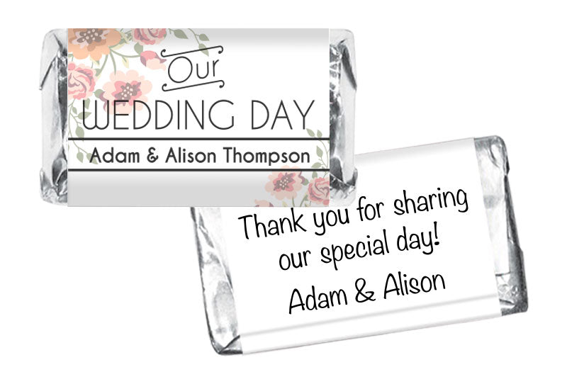 Our Wedding Day Floral Wedding Mini Bar Wrappers - CandyBarWrappers.com