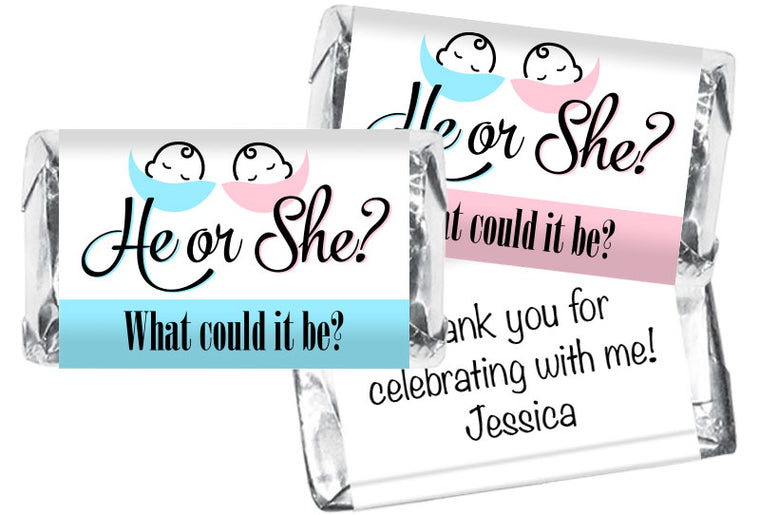 He or She? Gender Reveal Mini Bar Wrappers