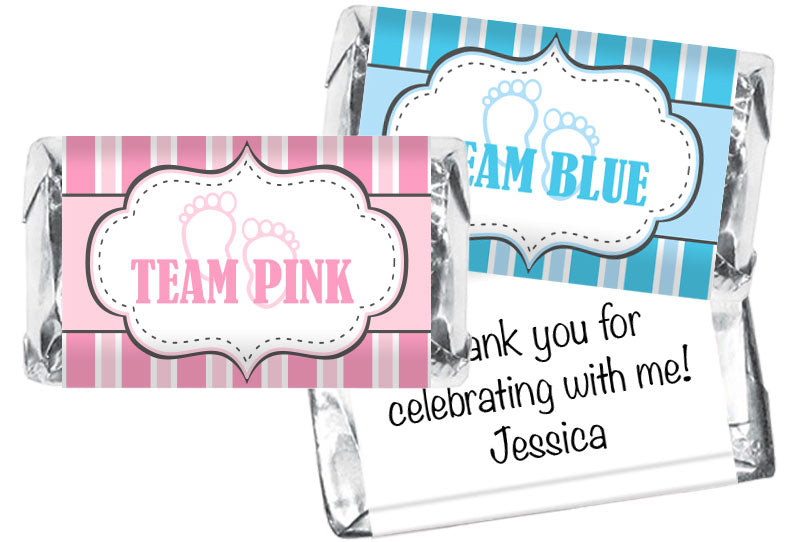 Team Pink Team Blue Stripes Gender Reveal Mini Bar Wrappers