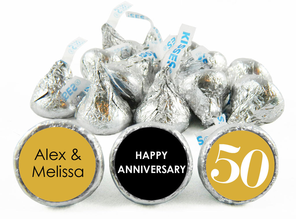 Gold 50th Wedding Anniversary, any year, Labels for Hershey's Kisses