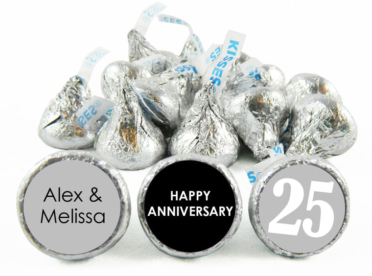 Silver 25 Year Wedding Anniversary, any year, Labels for Hershey's Kisses