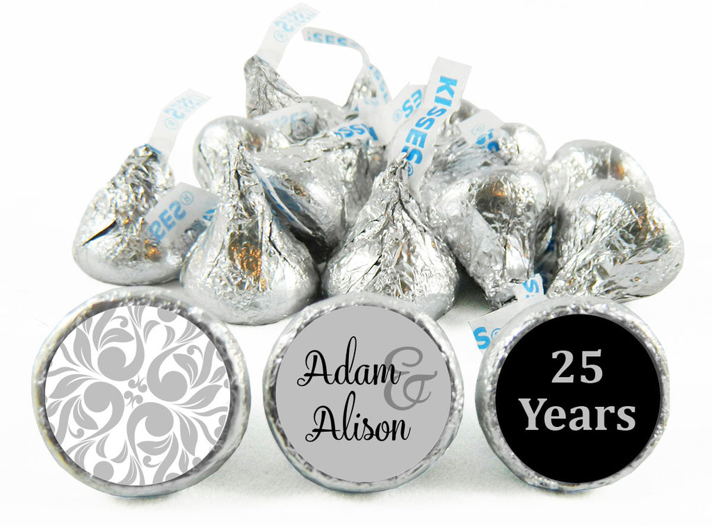 25 Year Wedding Anniversary, any year, Labels for Hershey's Kisses