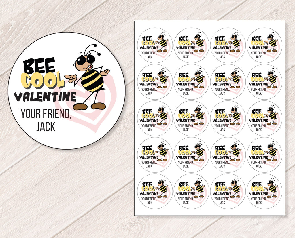 Bee Cool Valentine Personalized Valentine's Day Stickers