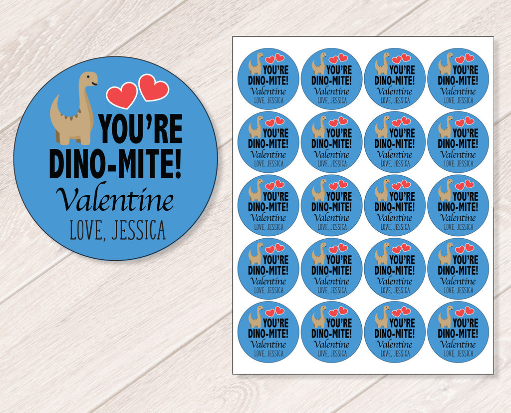 You're Dino-Mite! Personalized Valentine's Day Stickers